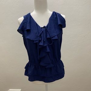 Apostrophe Sleeveless Ruffle Blouse with Ties